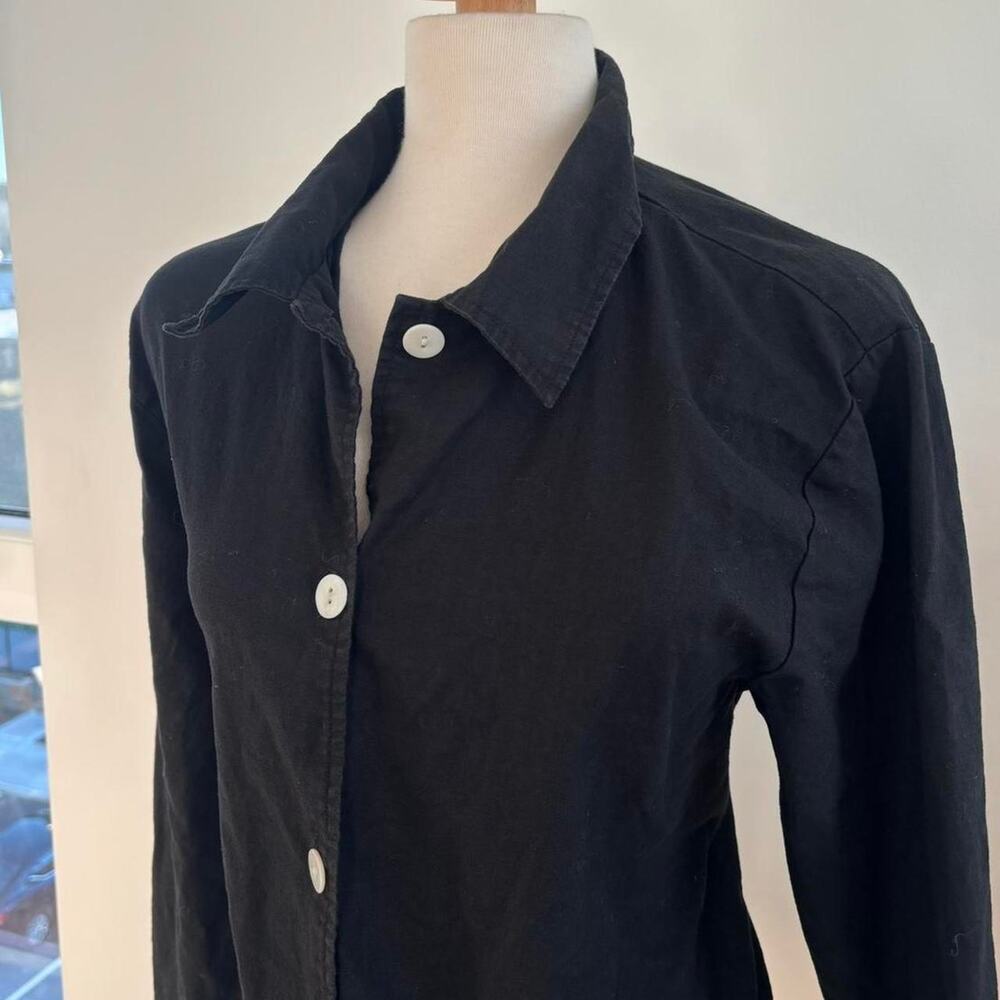 Denim and Co. Black Long Sleeved Button Up Cotton and Linen Blouse Sz Large - Picture 3 of 5